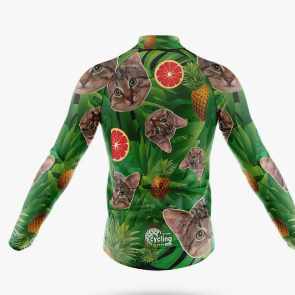 Pineapple Cat Long Sleeve Cycling Jersey Green/Purple/Red