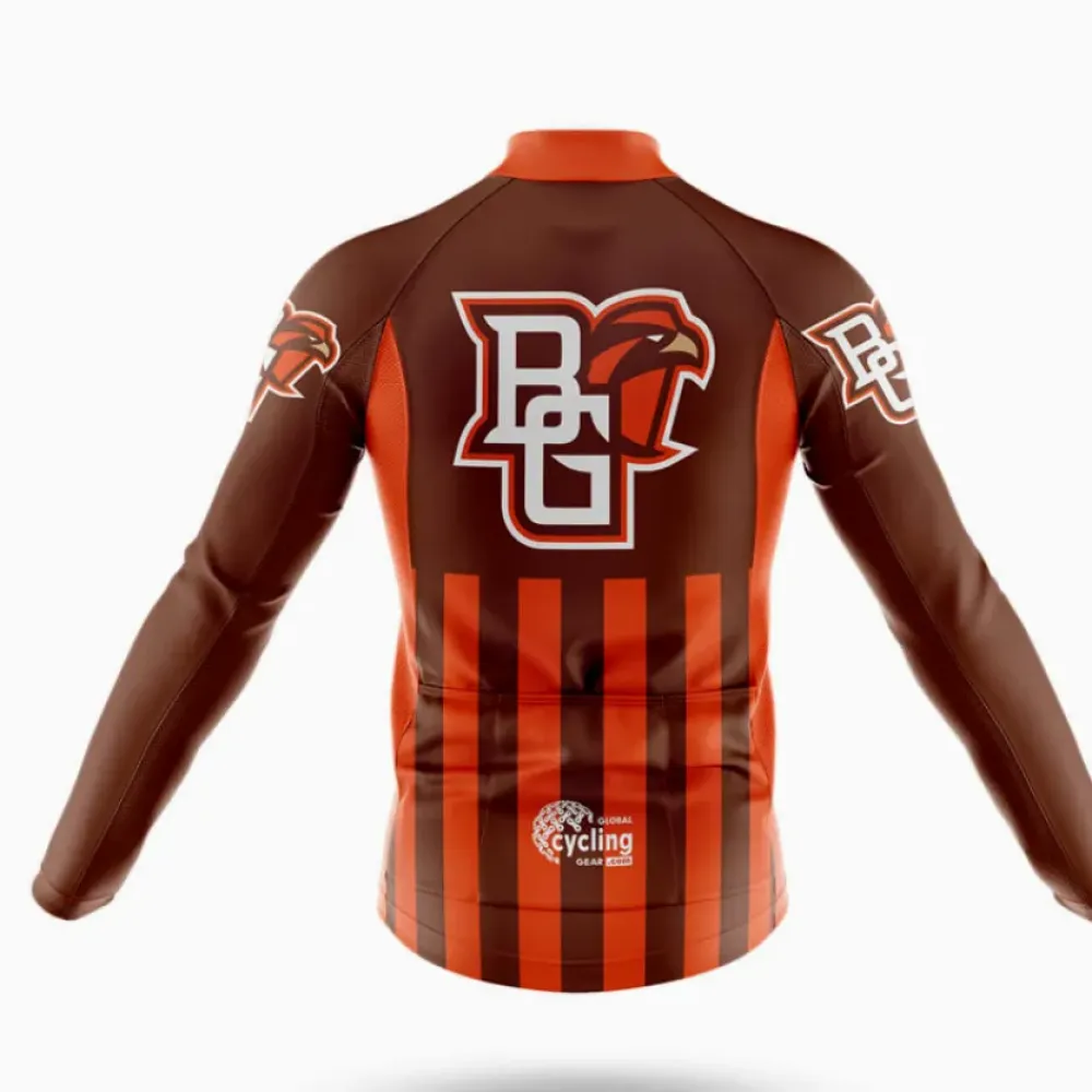 Bowling Green State University USA Long Sleeve Cycling Jersey American Flag Brown/Orange/White