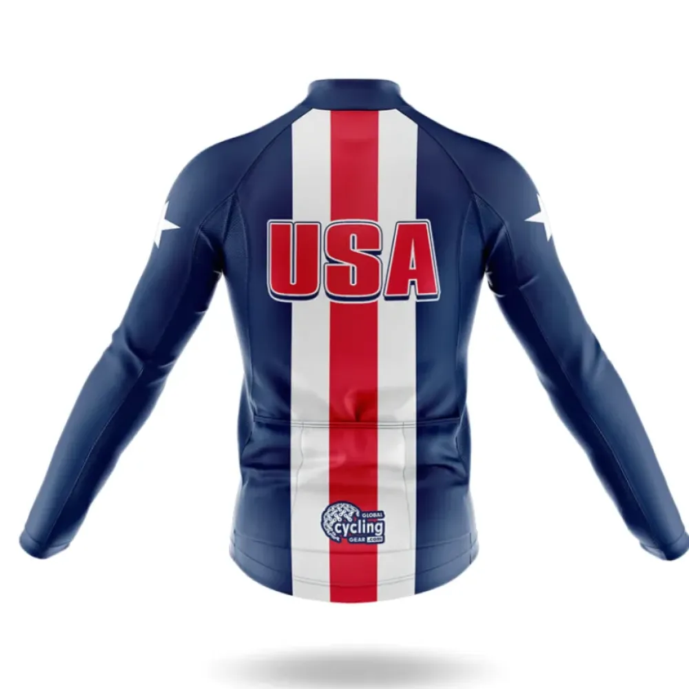 USA Patriotic Cycling Jersey Long Sleeve Navy/White/Red