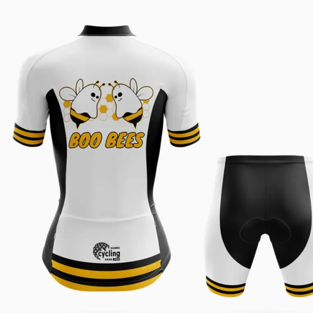 Boo Bees Women Long Sleeve Cycling Jersey White/Gold/Black