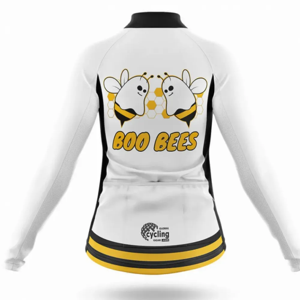 Boo Bees Women Long Sleeve Cycling Jersey White/Gold/Black