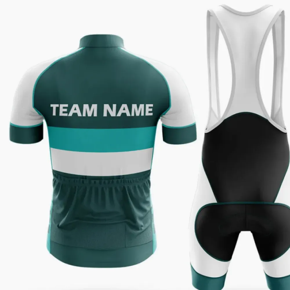 Custom Team Name M2 Green/White/Teal Long Sleeve Cycling Jersey