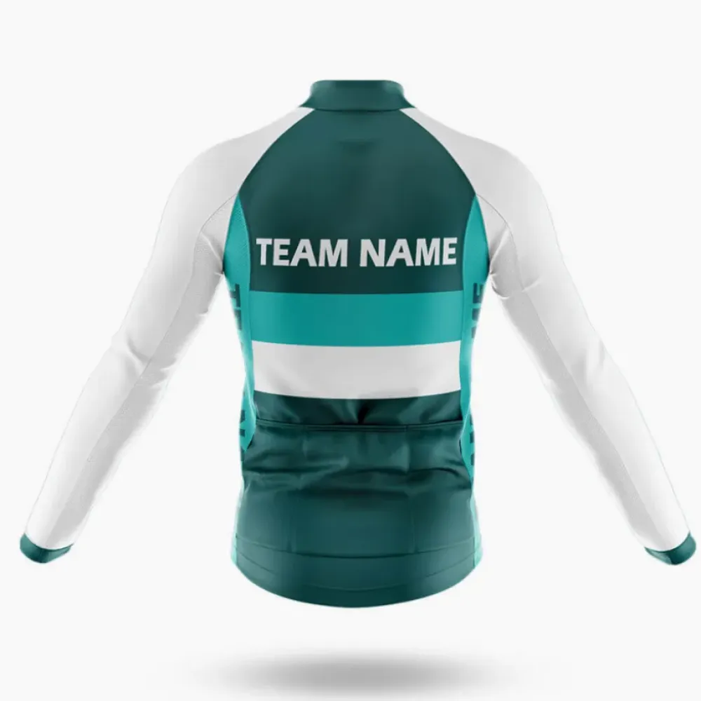 Custom Team Name M2 Green/White/Teal Long Sleeve Cycling Jersey