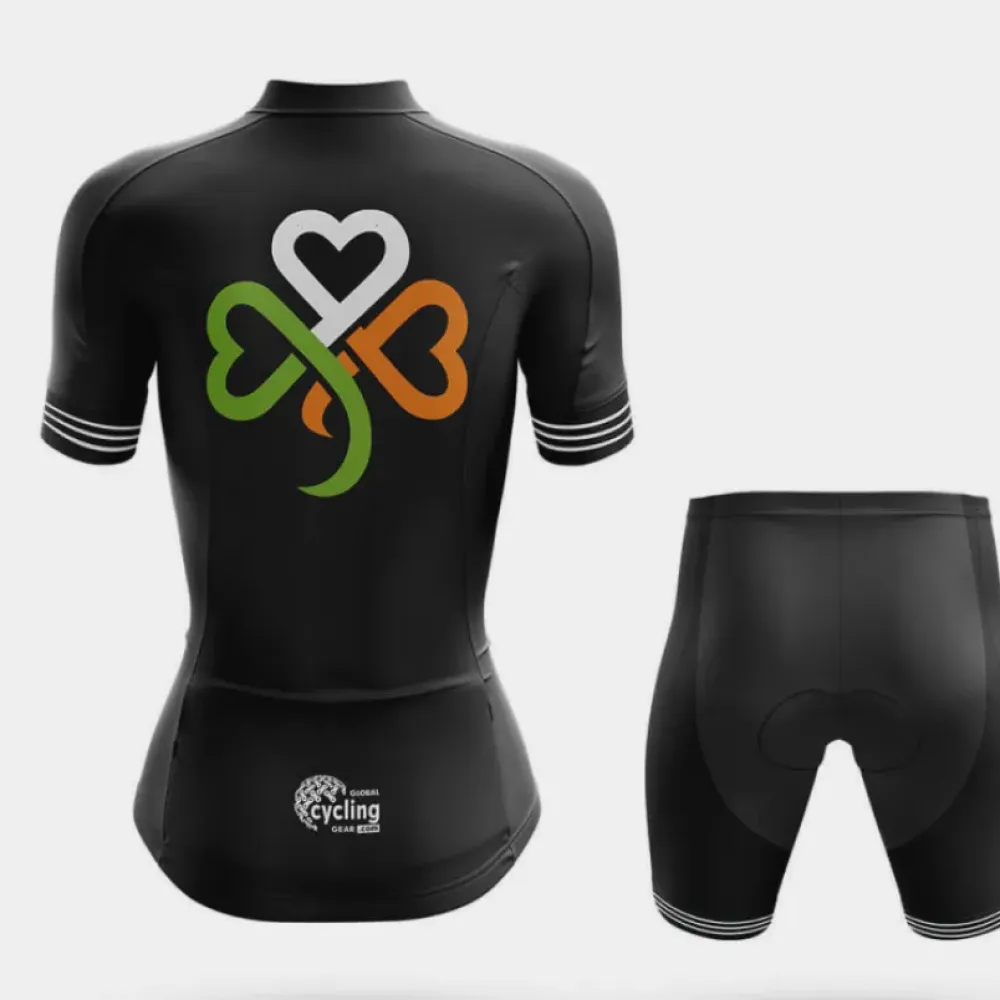 Ireland Clover Hearts Women's Cycling Kit Black/Green/Orange