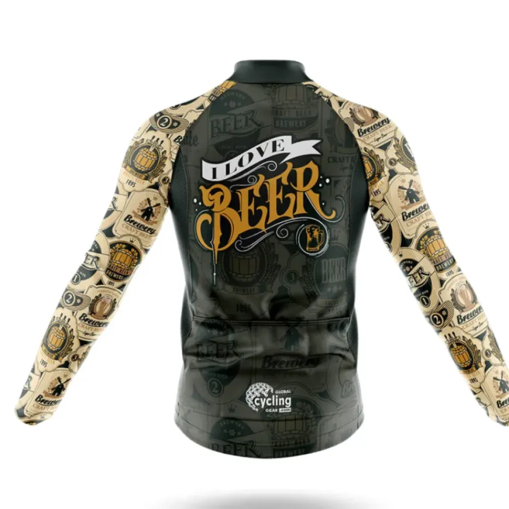 Love Beer Long Sleeve Cycling Jersey Black/Gold/Silver