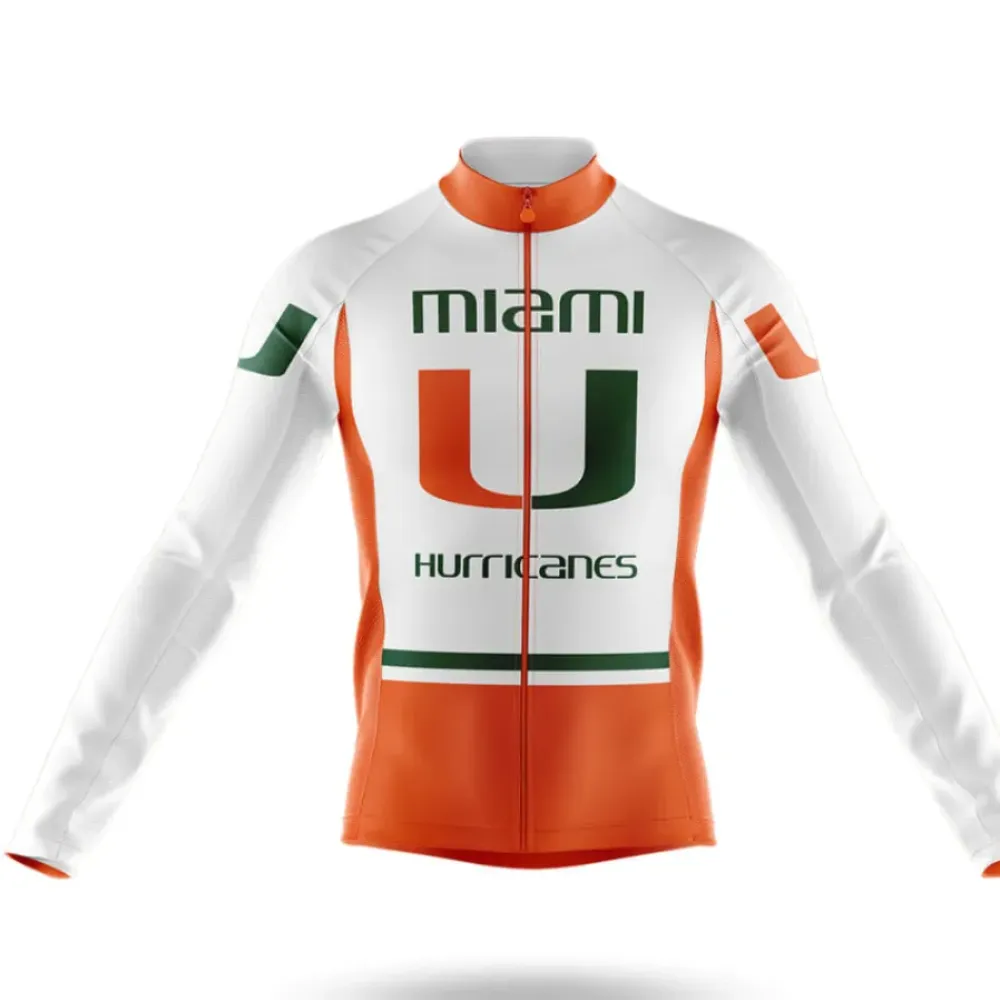 Miami Hurricanes Long Sleeve Cycling Jersey White/Orange/Green