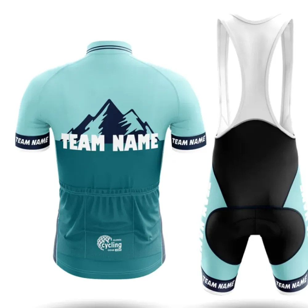 Custom Team Name Cycling Jersey Mountain Design Teal/Black/White