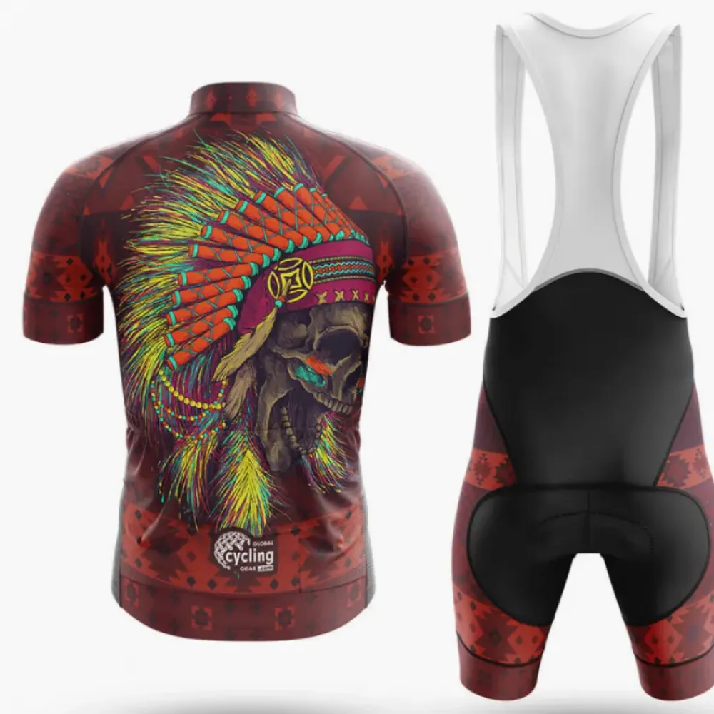 Native Chief Skull Cycling Jersey Red/Gold/Black