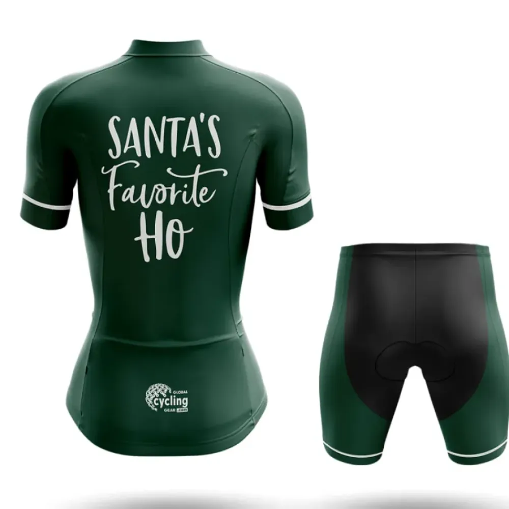 Women's Long Sleeve Cycling Jersey Santa's Favorite Ho Green/White/Dark Green