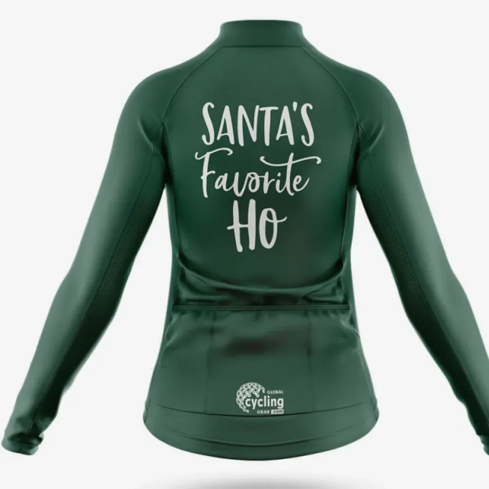 Women's Long Sleeve Cycling Jersey Santa's Favorite Ho Green/White/Dark Green