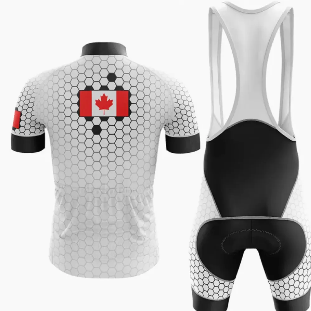 Canada V5 Cycling Bibs Hexagon Pattern Black/White/Red