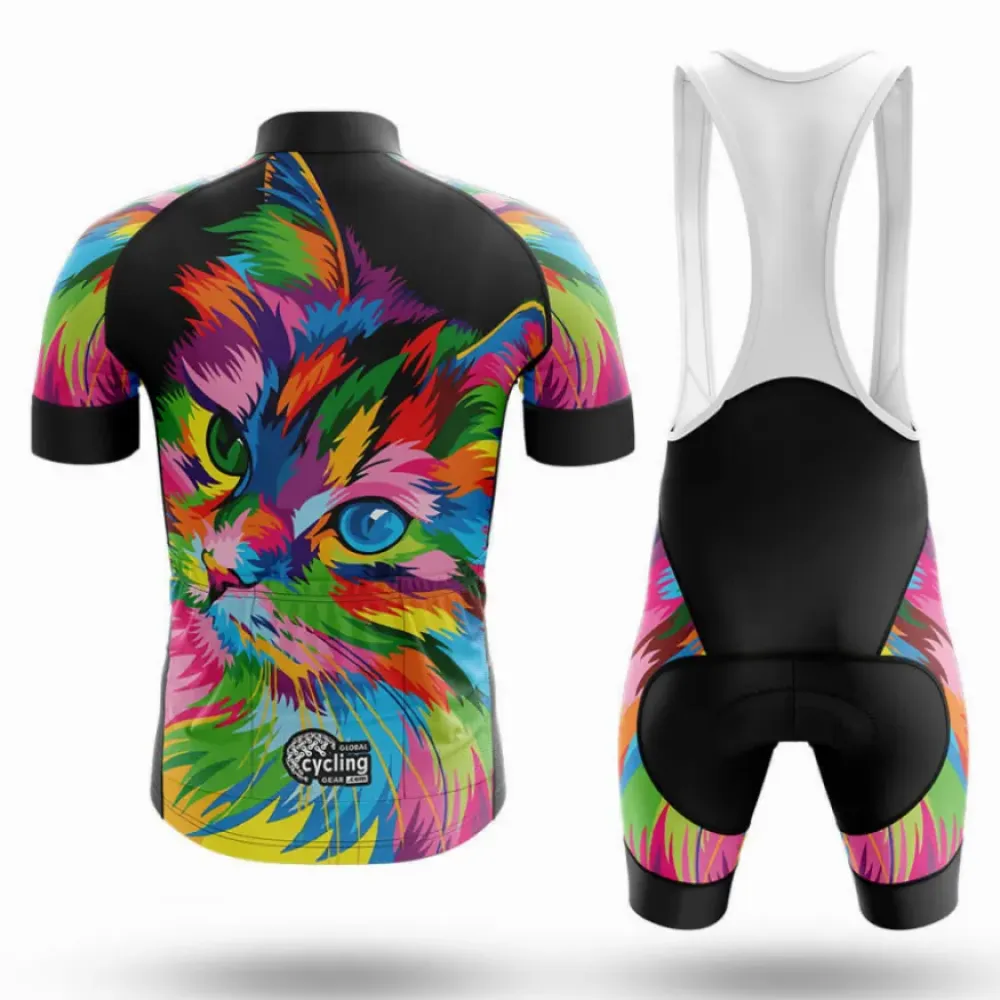 Colorful Cat Cycling Jersey Vibrant Blue/Green/Pink