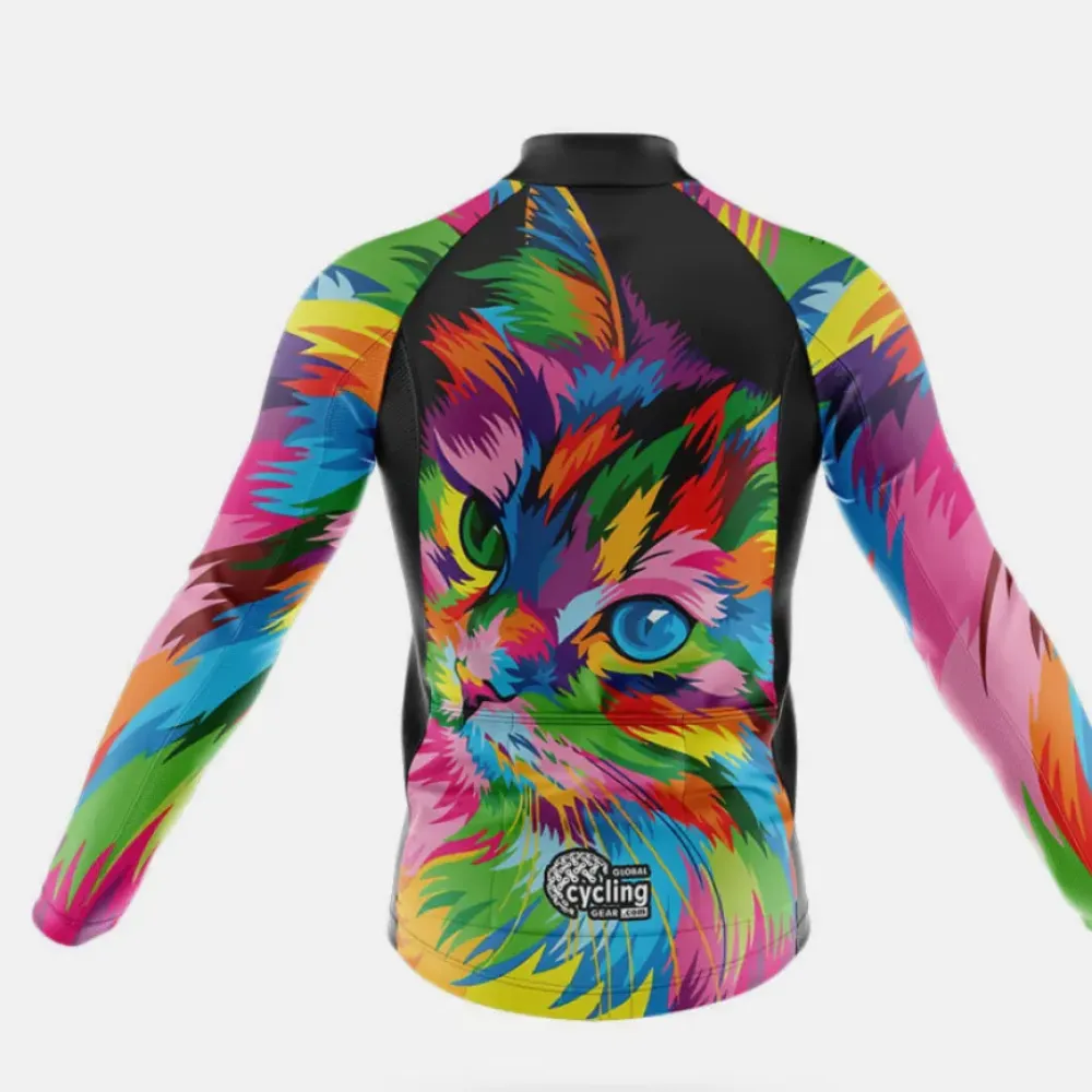 Colorful Cat Cycling Jersey Vibrant Blue/Green/Pink