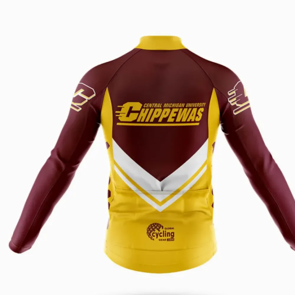 Central Michigan University Long Sleeve Cycling Jersey Maroon/Yellow/White