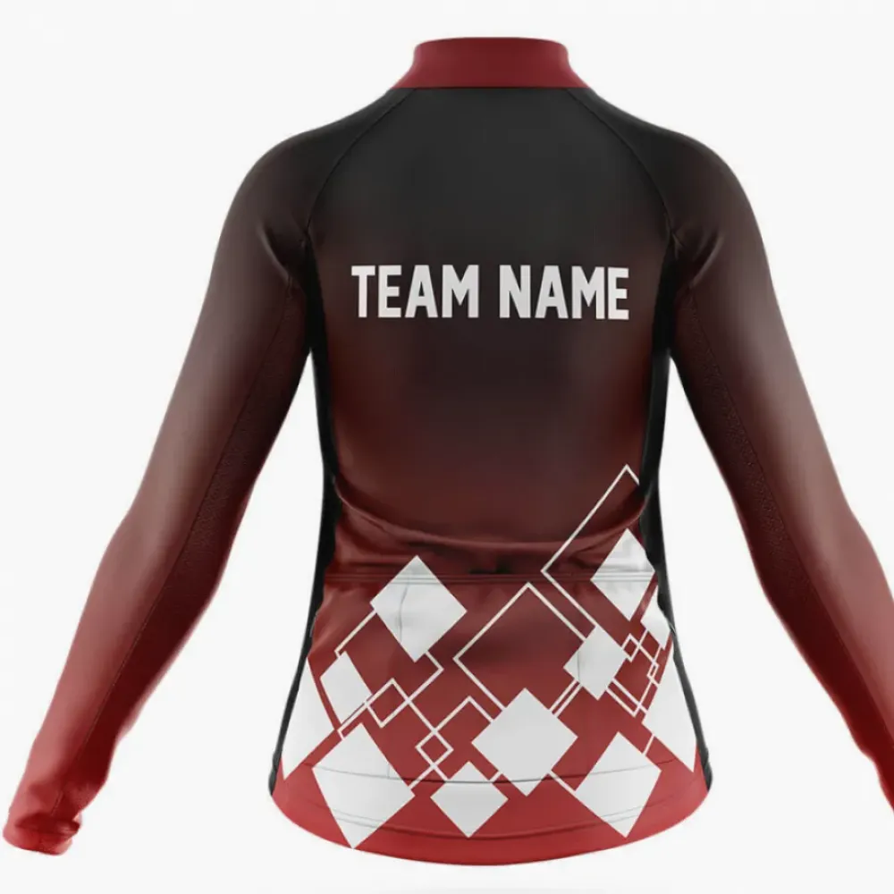 Custom Team Name V19 Red/Black/White Long Sleeve Cycling Jersey