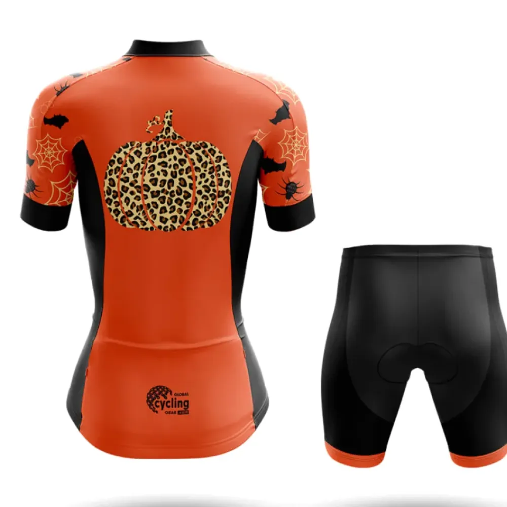 Leopard Pumpkin Women's Cycling Kit Full Set Orange/Black/Brown