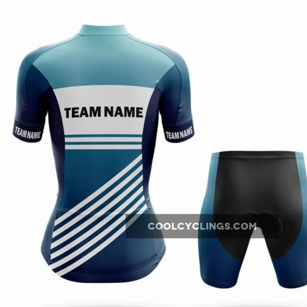 Women's Long Sleeve Cycling Jersey Custom Team Name S3 Blue White/Teal/Navy