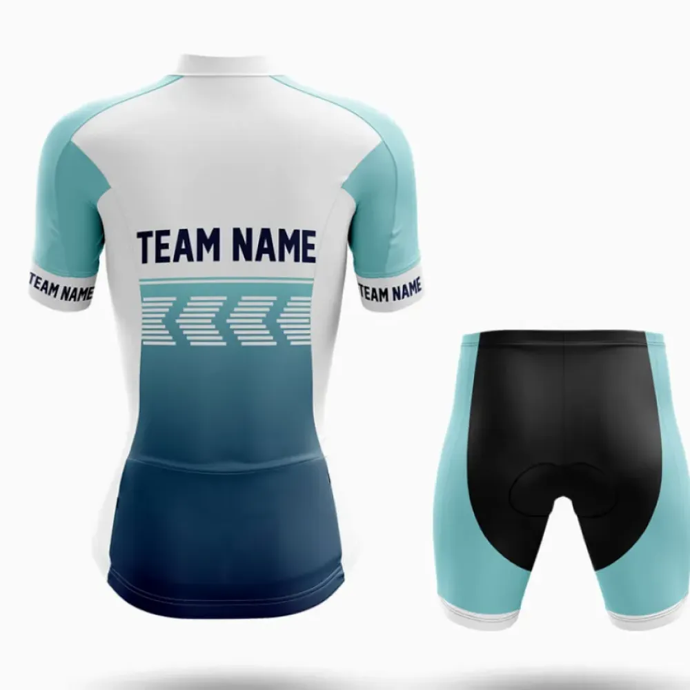 Custom Team Name S4 Blue/White/Green Long Sleeve Cycling Jersey