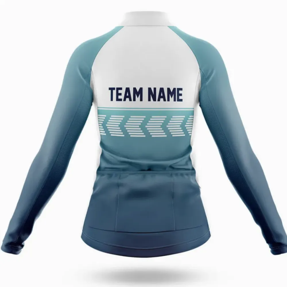 Custom Team Name S4 Blue/White/Green Long Sleeve Cycling Jersey