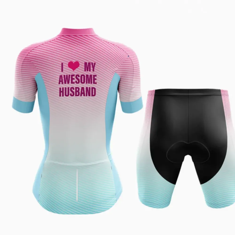 Cycling Kit Full Set Awesome Husband Pink/Blue/White