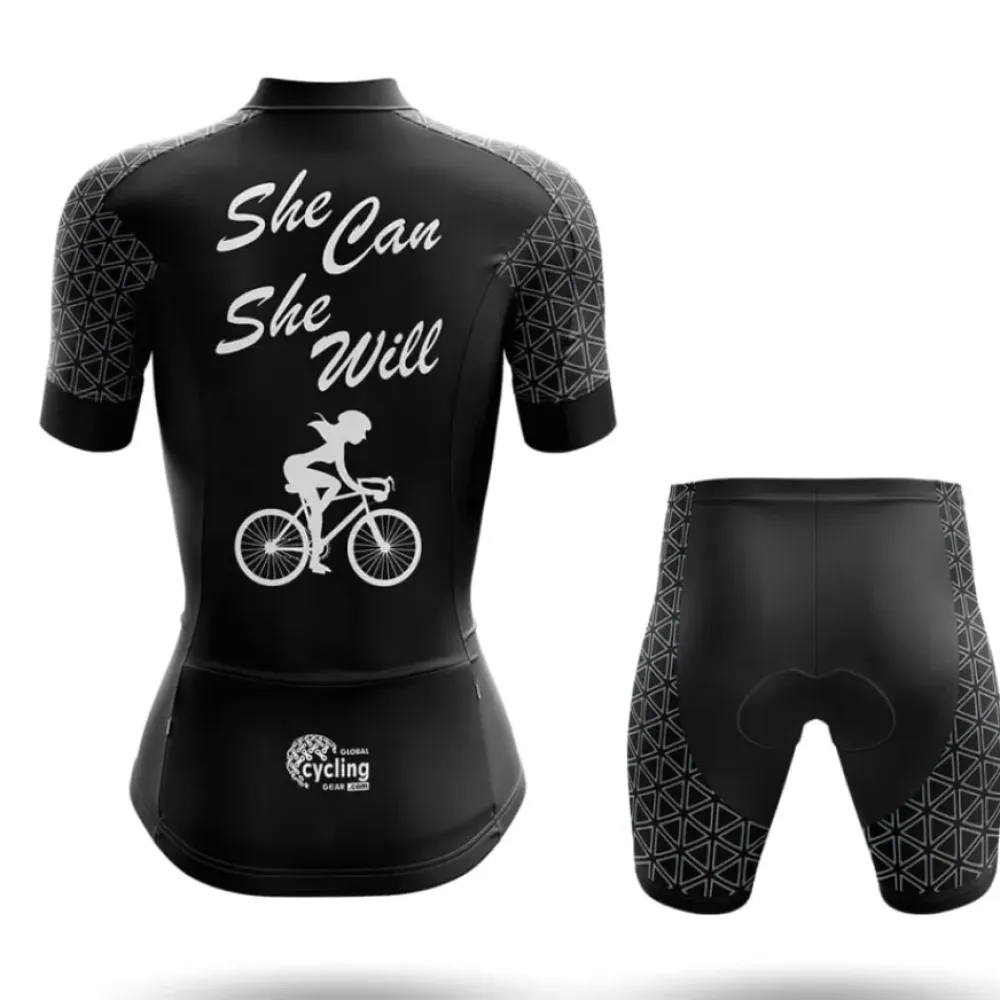 She Can She Will Cycling Kit Black/White/Grey