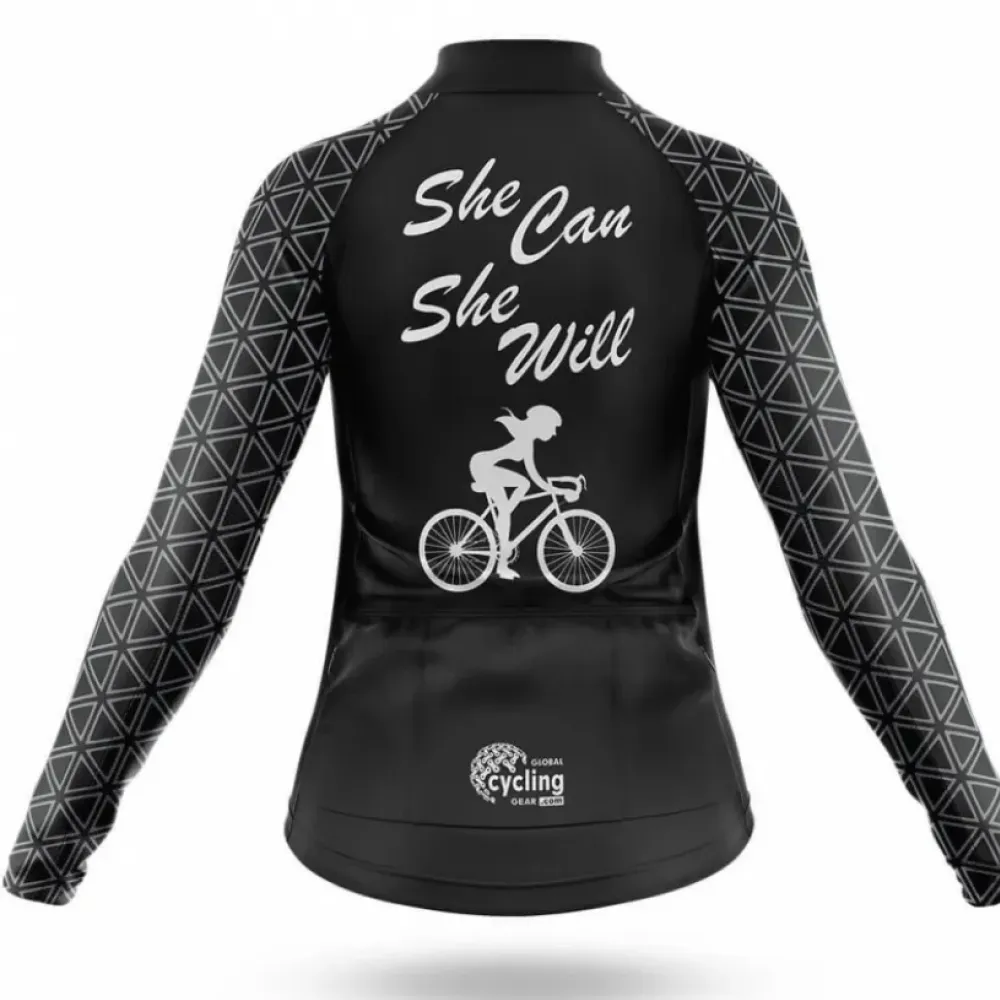 She Can She Will Cycling Kit Black/White/Grey
