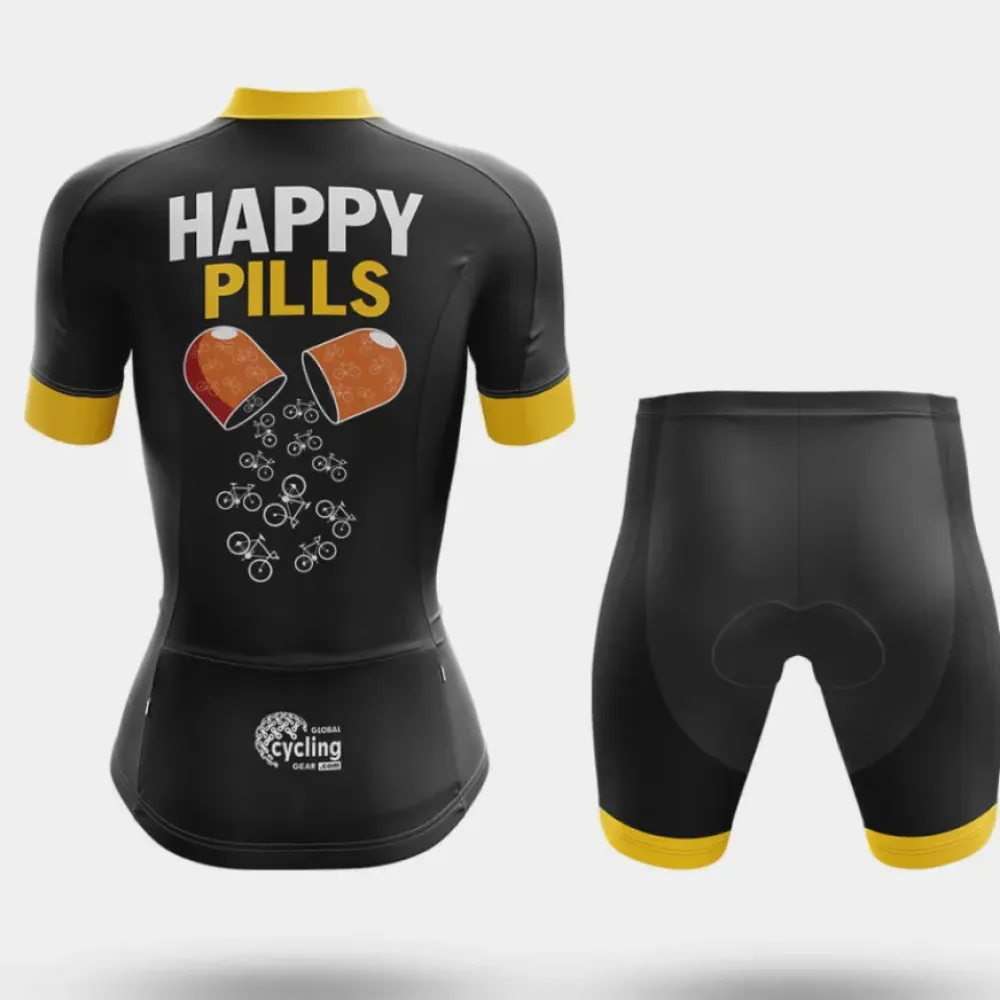 Happy Pills Women's Long Sleeve Cycling Jersey Yellow/Black/Gold