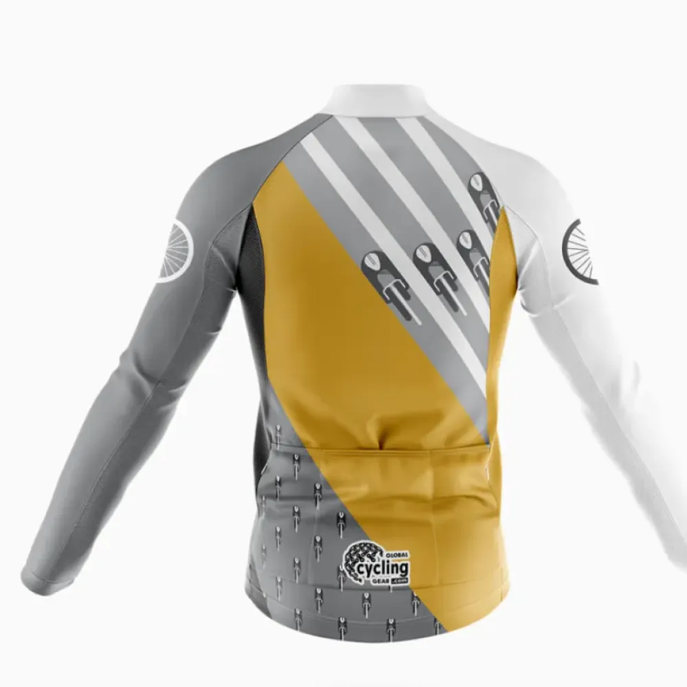 Retro Biking Long Sleeve Cycling Jersey Vintage Style Gold/Silver/White