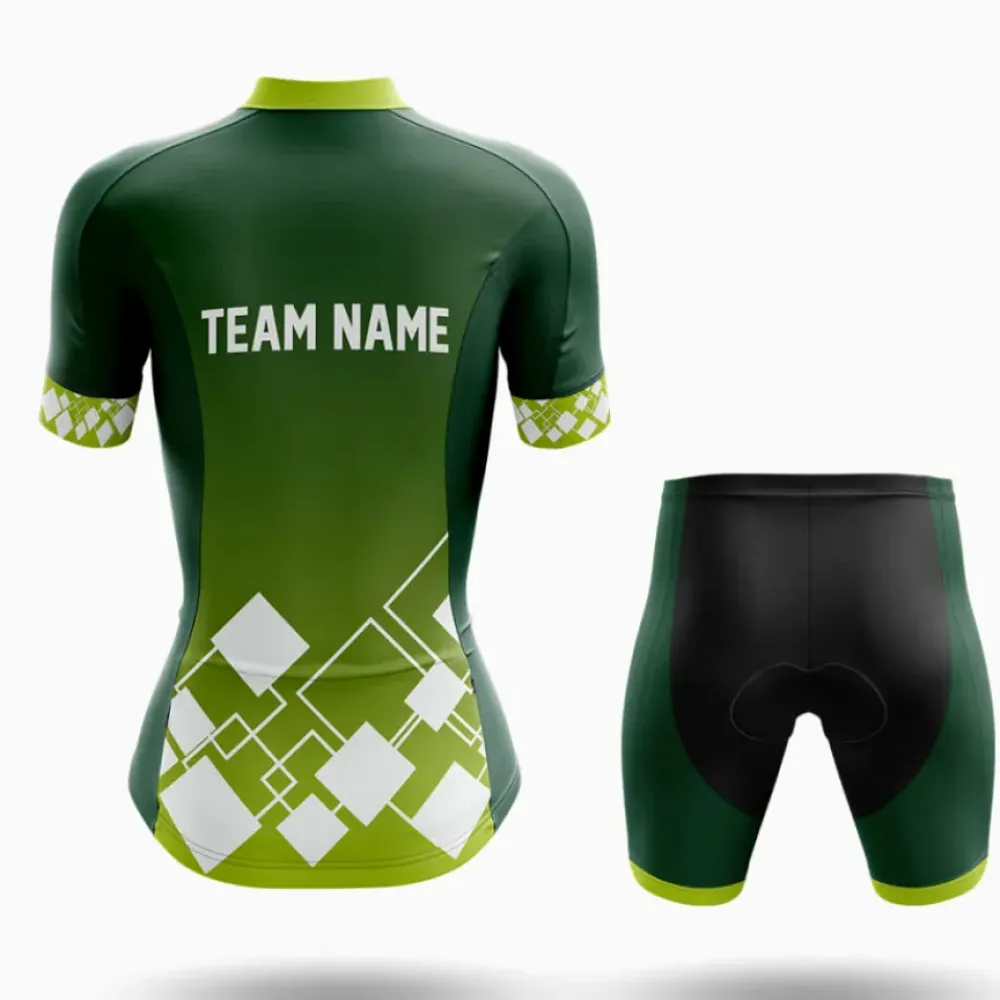 Women's Cycling Kit Custom Team Name V19 Green/Yellow/Black