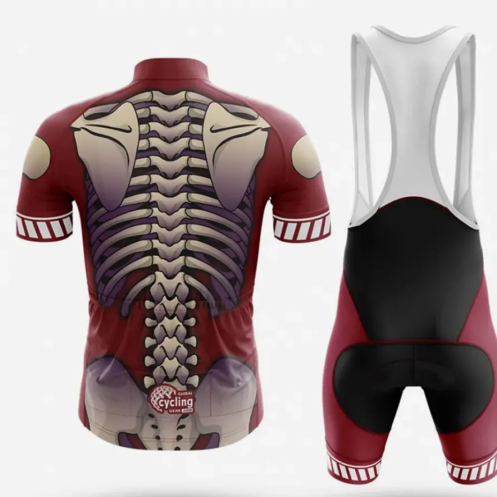 Retro Skeleton Long Sleeve Cycling Jersey Unique Design Maroon/Gold/Silver