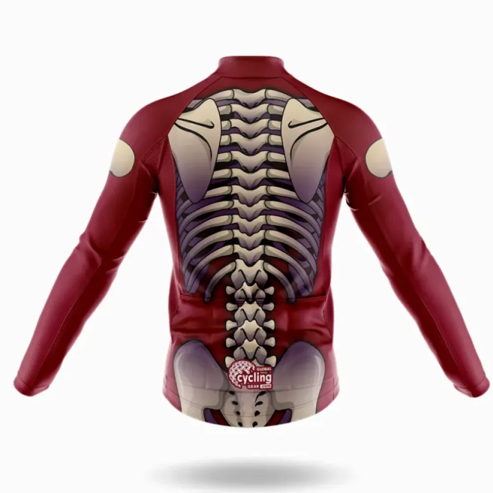 Retro Skeleton Long Sleeve Cycling Jersey Unique Design Maroon/Gold/Silver