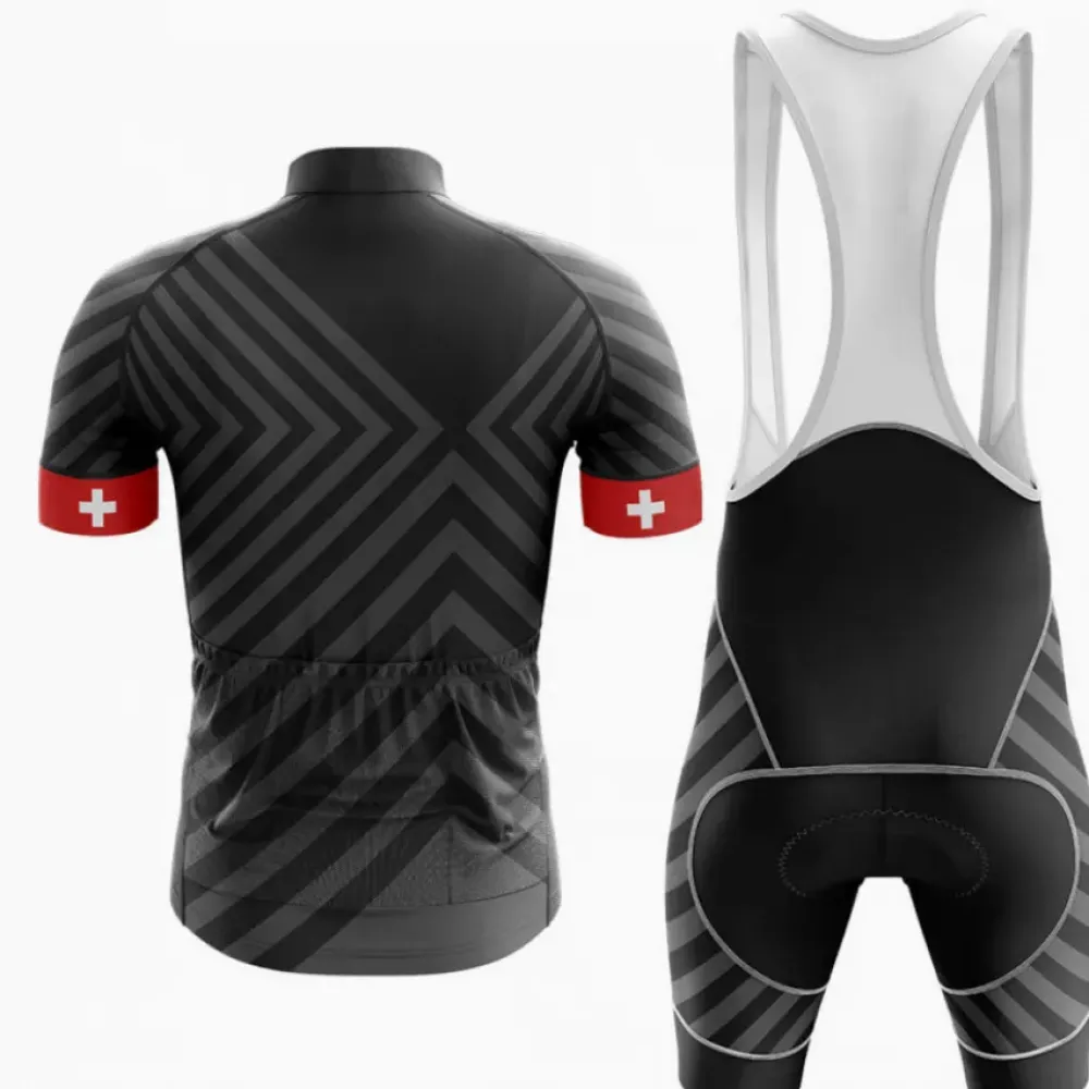 Switzerland V13 Black Cycling Bibs White/Red/Black