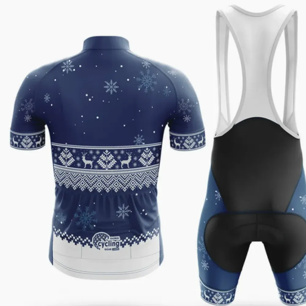 België Xmas Cycling Kit Full Set Snowflake Navy/White/Blue