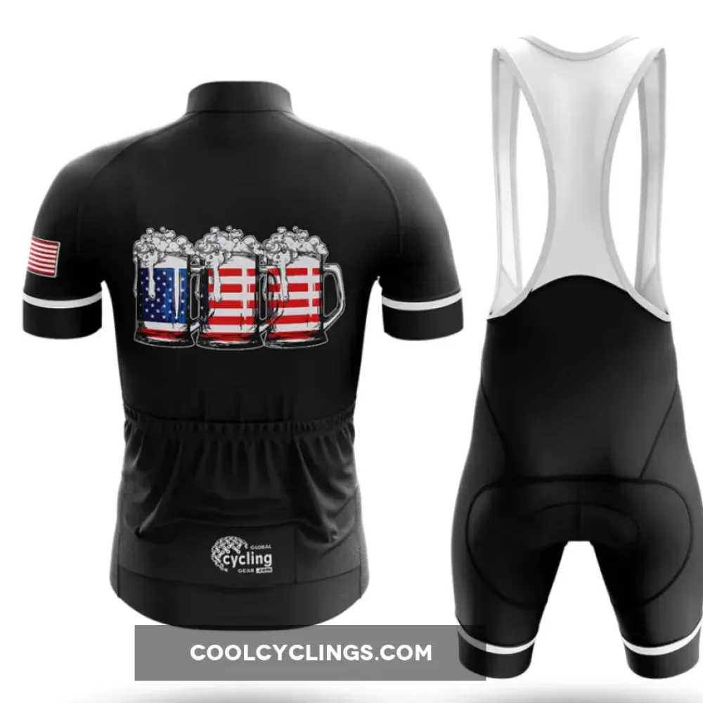 American Flag Beer Long Sleeve Cycling Jersey Black/Red/White