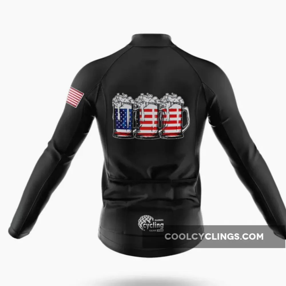 American Flag Beer Long Sleeve Cycling Jersey Black/Red/White