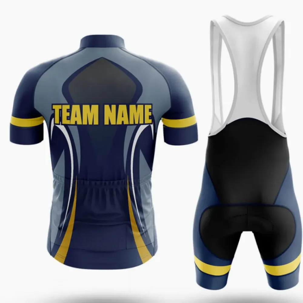 Custom Team Name S21 Long Sleeve Cycling Jersey Navy/Yellow/Gray