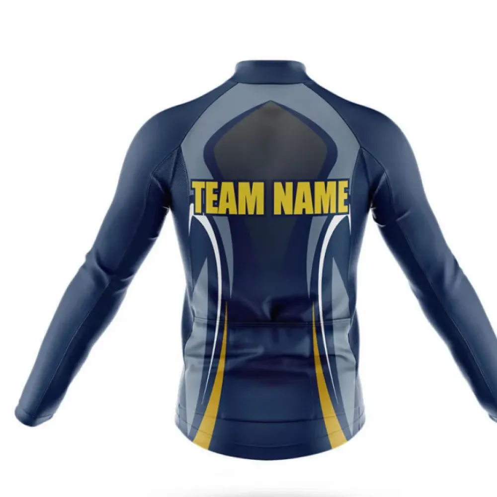 Custom Team Name S21 Long Sleeve Cycling Jersey Navy/Yellow/Gray