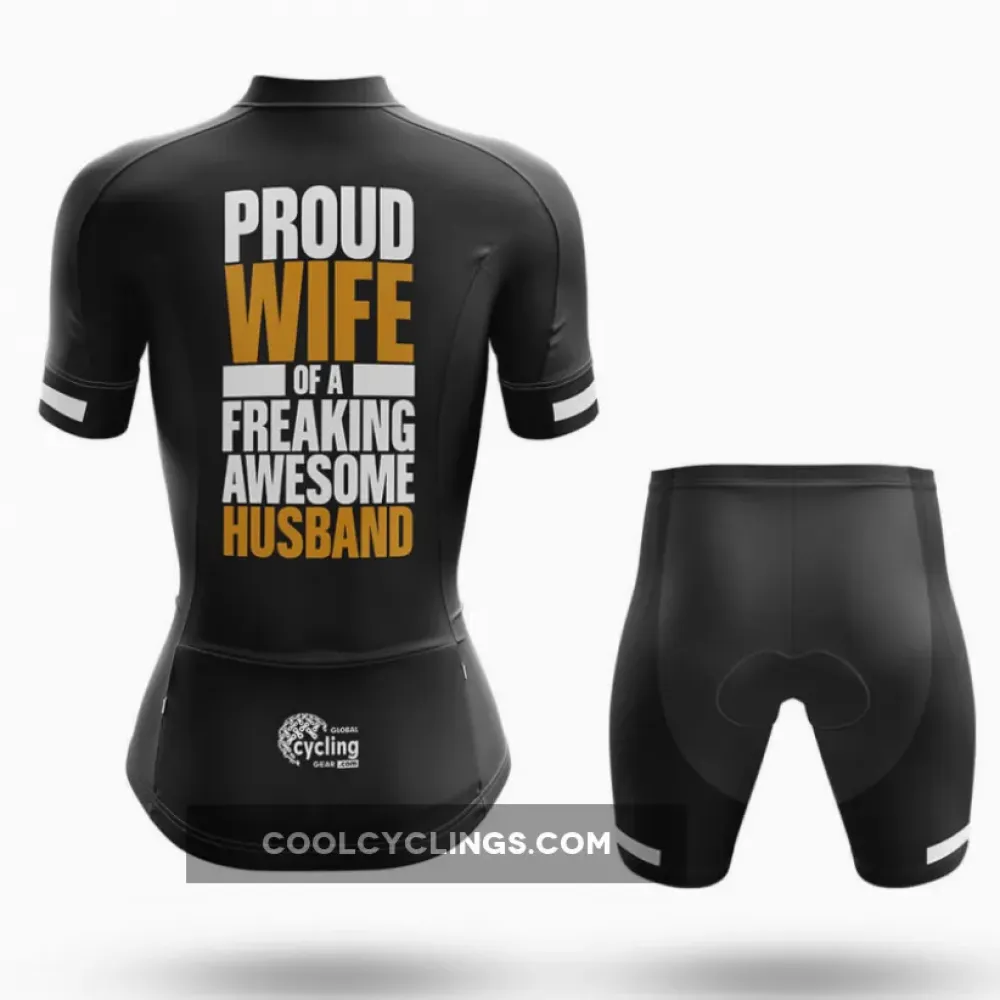 Proud Wife Women Long Sleeve Cycling Jersey Black/Gold/White
