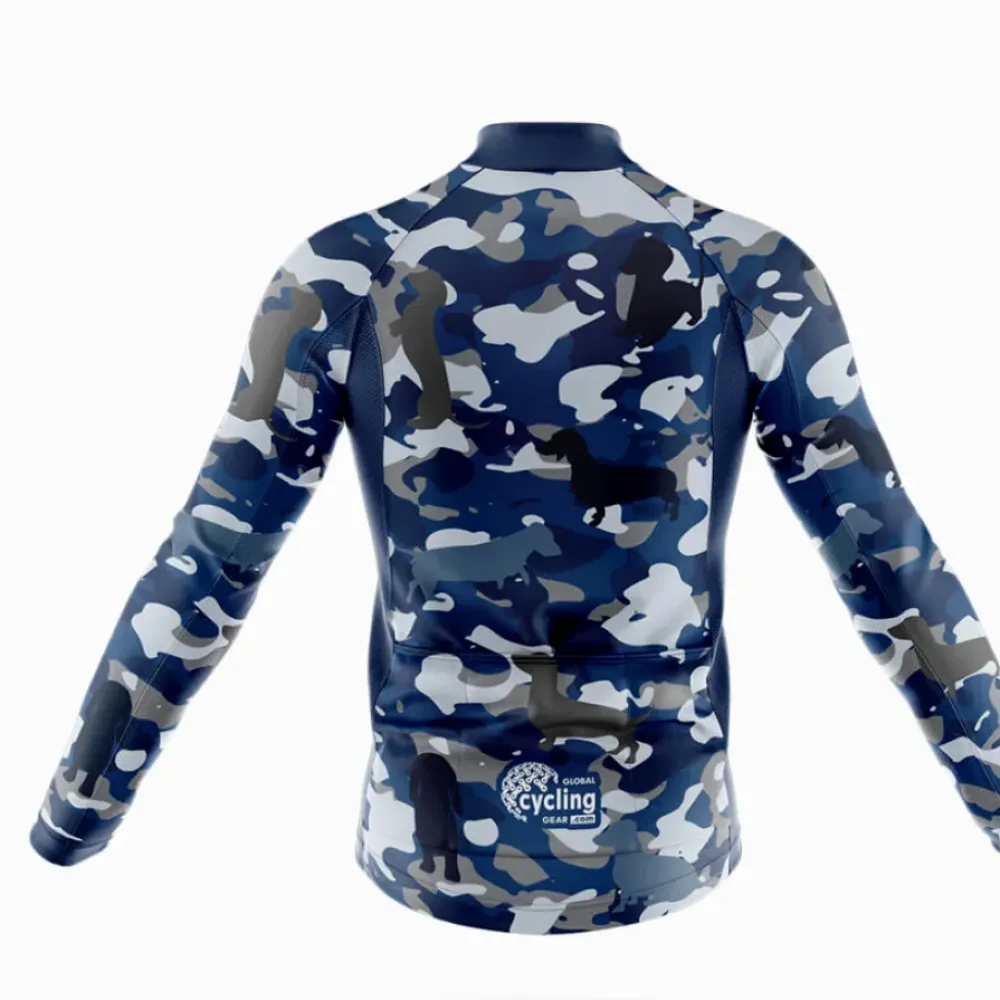 Camo Dachshund Long Sleeve Cycling Jersey Ver.2 Navy/White/Grey