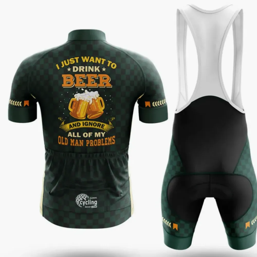 Cycling Bibs Drink Beer Ignore Problems Black/Green/White