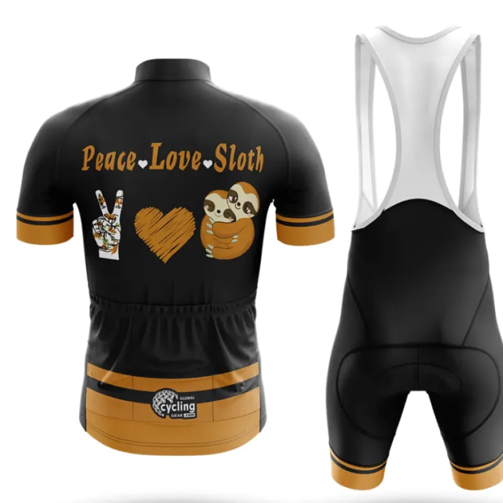 Peace Love Sloth Cycling Kit Full Set Black/Gold/White
