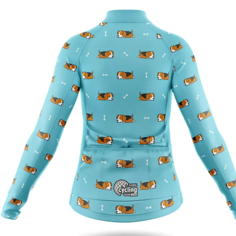 Sleeping Beagle Women's Long Sleeve Cycling Jersey Blue/Beige/Brown