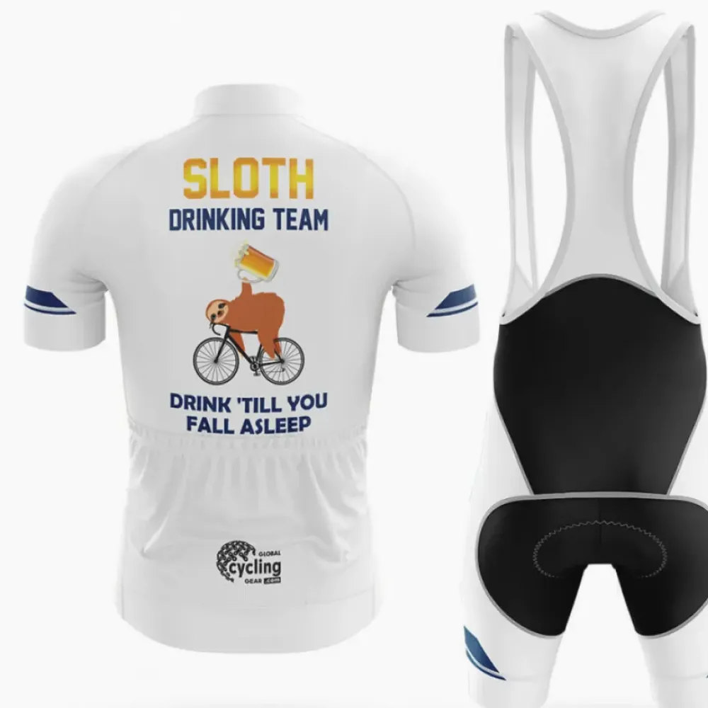 Sloth Drinking Team White Long Sleeve Cycling Jersey