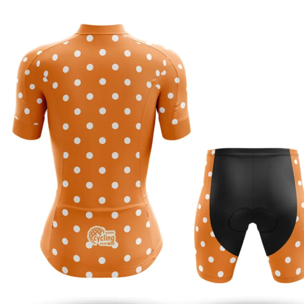 Women's Long Sleeve Cycling Jersey High Visibility Polka Dot Orange/White/Dot