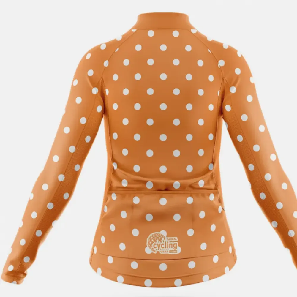Women's Long Sleeve Cycling Jersey High Visibility Polka Dot Orange/White/Dot