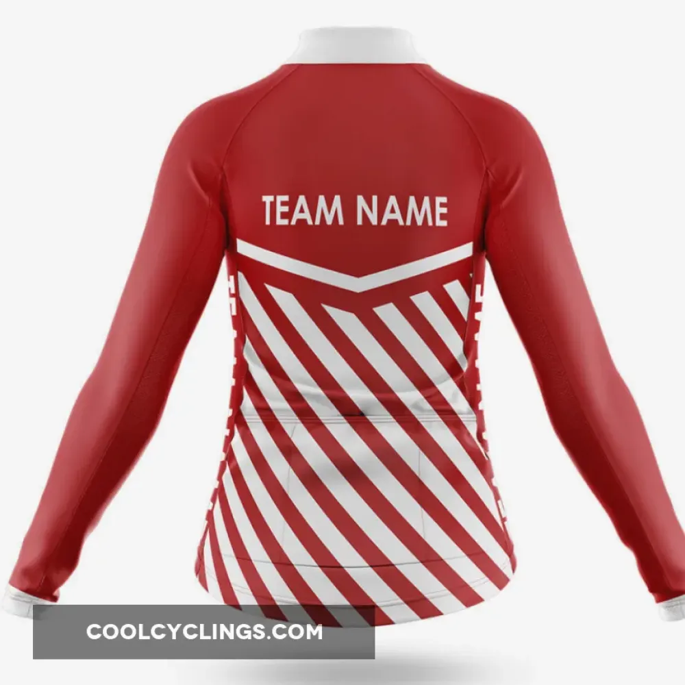 Women's Long Sleeve Cycling Jersey Custom Team Name M3 Red/White/Black