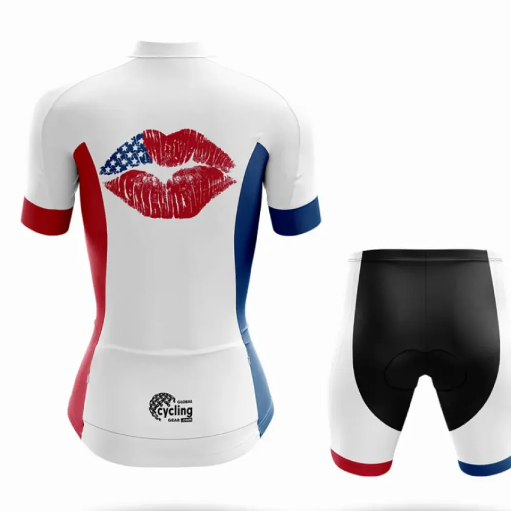 American Flag Lips Cycling Jersey White/Red/Blue
