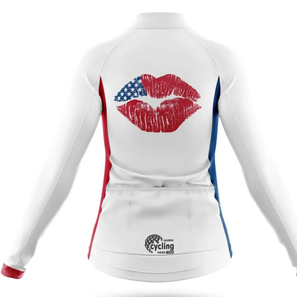 American Flag Lips Cycling Jersey White/Red/Blue