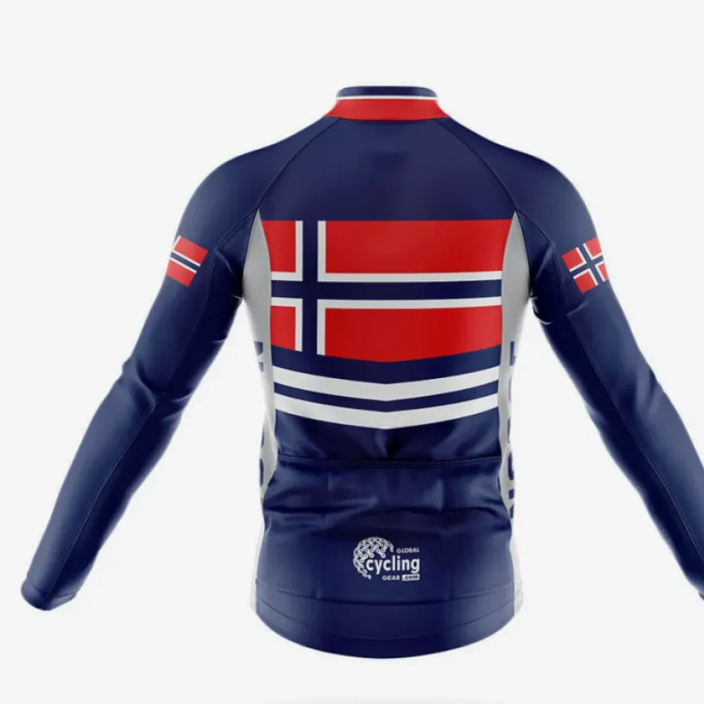 Norge Flag Long Sleeve Cycling Jersey Navy/Red/White