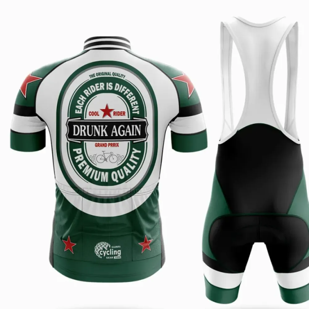 Drunk Again Long Sleeve Cycling Jersey Premium Quality Green/White/Black